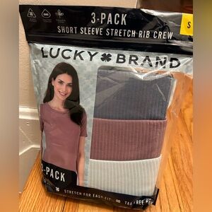 Lucky Brand 3-Pack Ribbed Crew Tees - Mauve, Gray, Cream